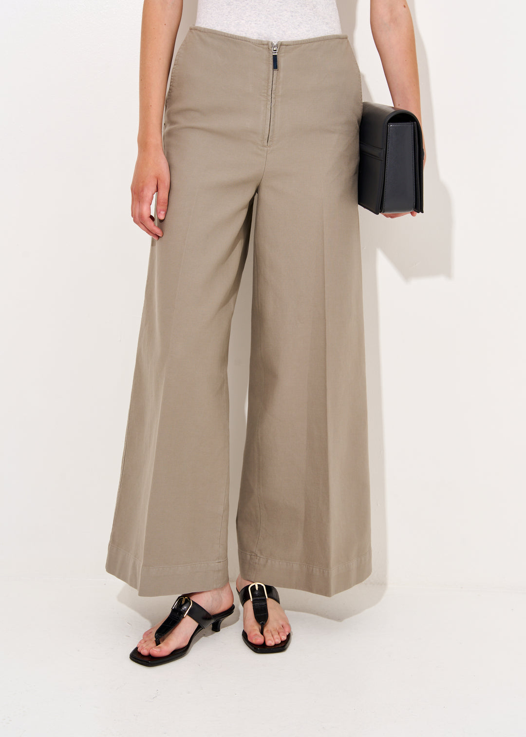 Zip-Front Wide Trousers