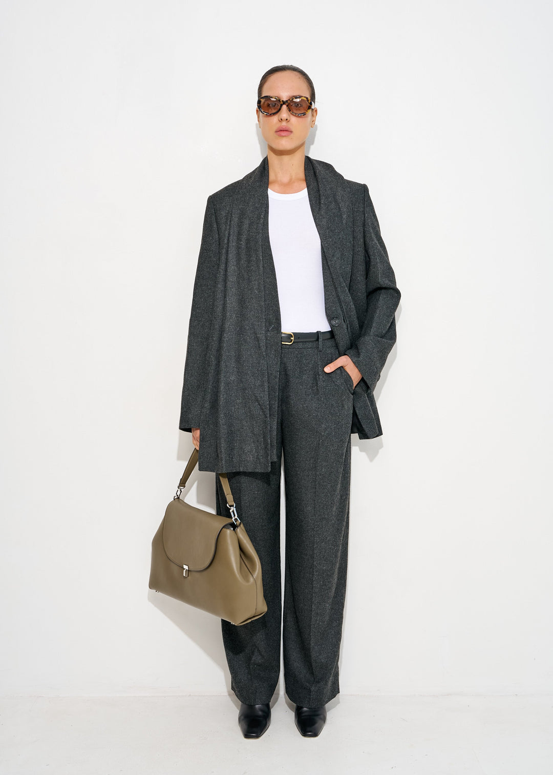 Wide flannel trousers