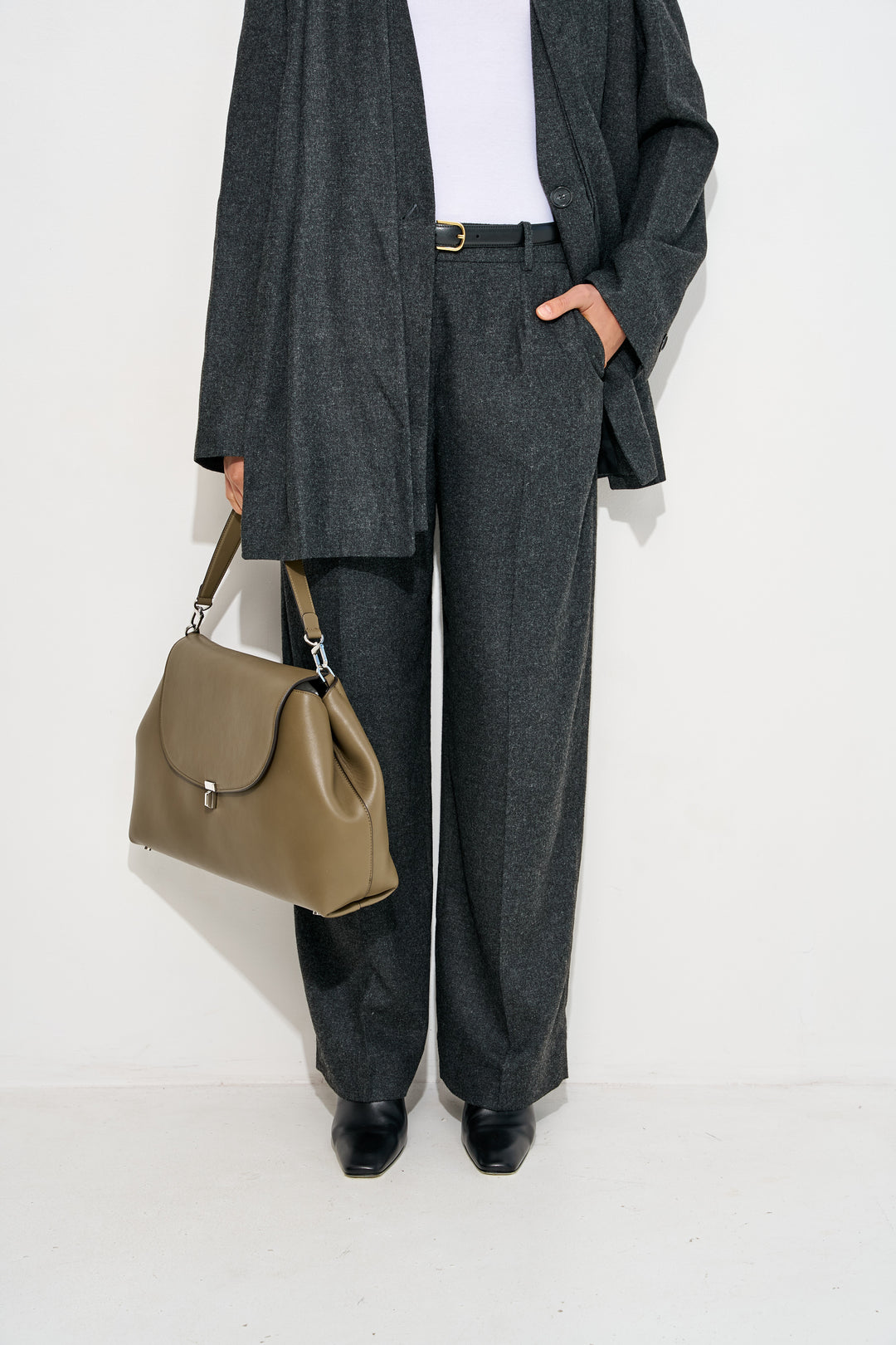 Wide flannel trousers