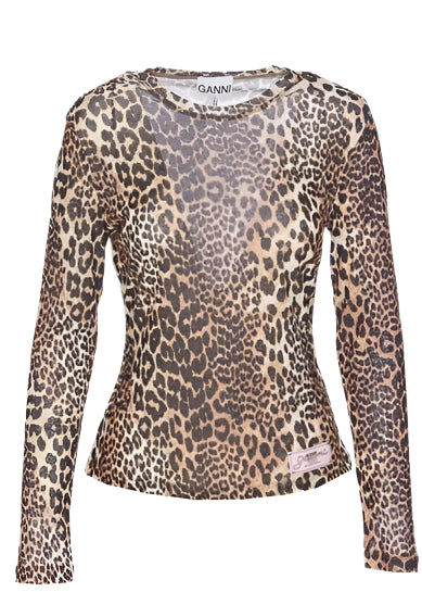 Printed Mesh Long Sleeve Top