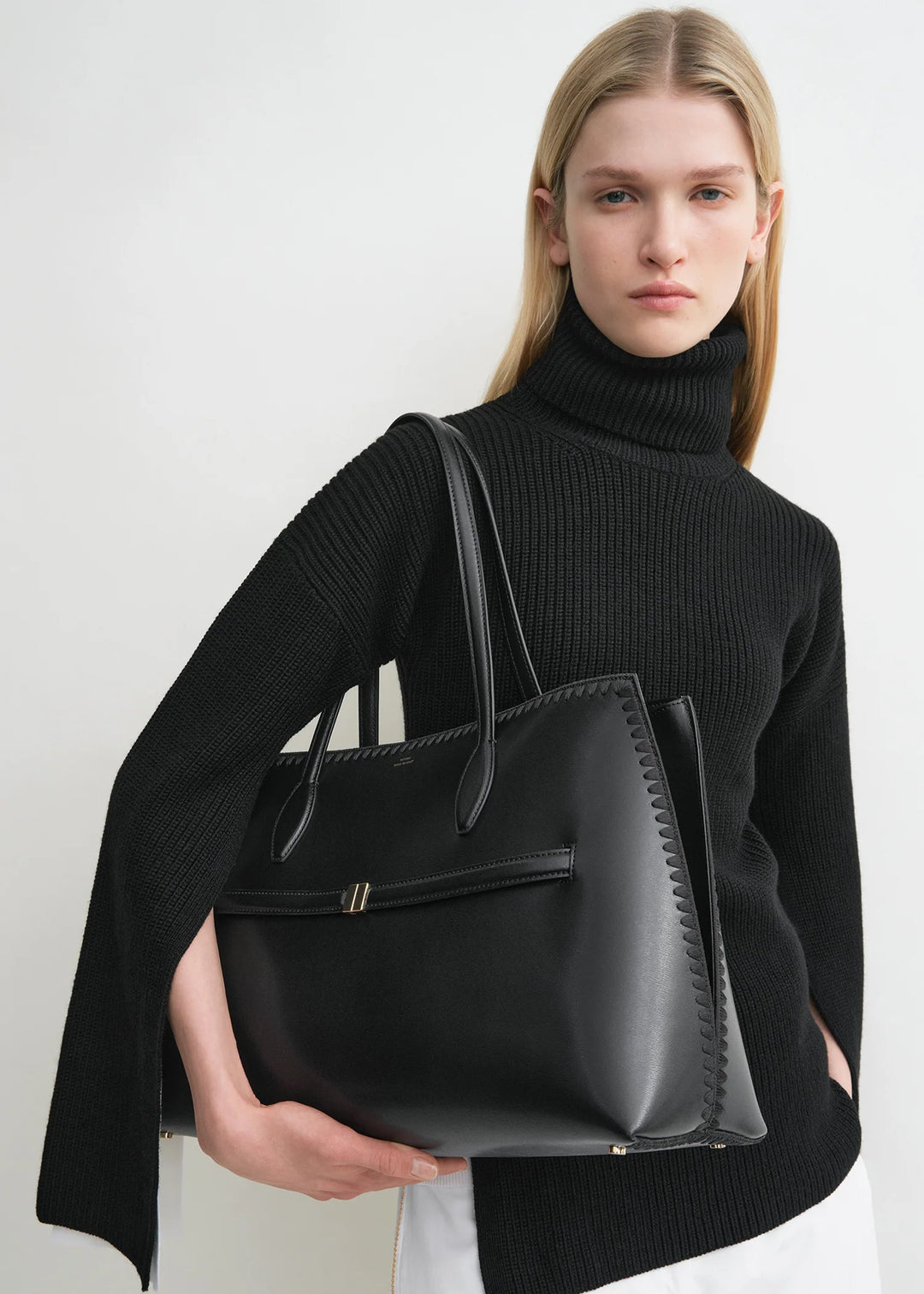 Embroidered leather lounge tote