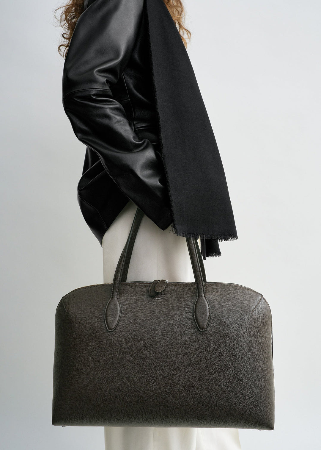 Grained-leather day tote