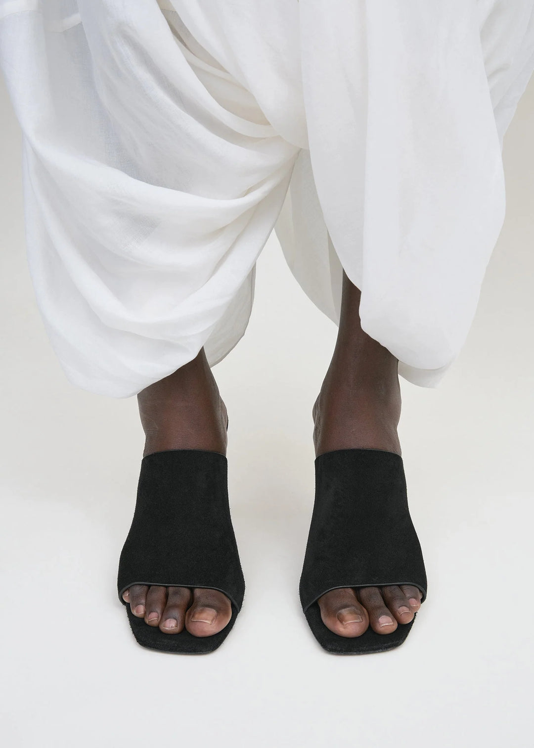 Velour-leather bandeau mules