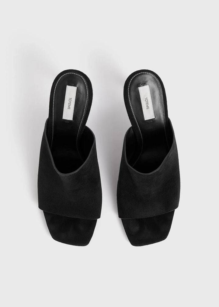 Velour-leather bandeau mules