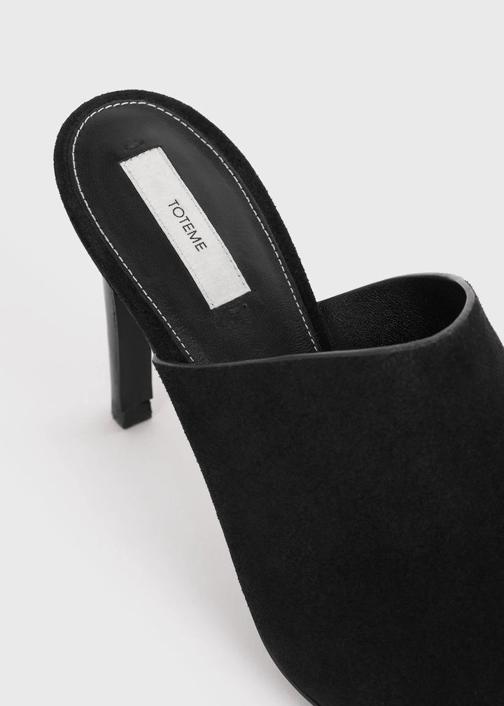 Velour-leather bandeau mules