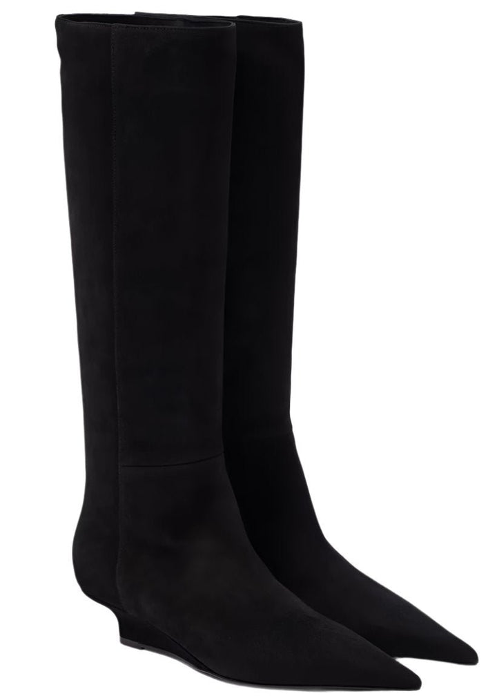 Sharp suede knee-high boots